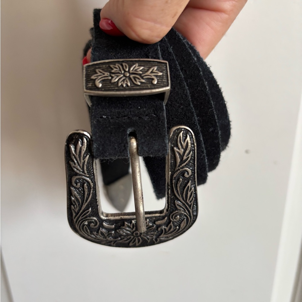 Urban Outfitters Black Belt with Silver Buckle